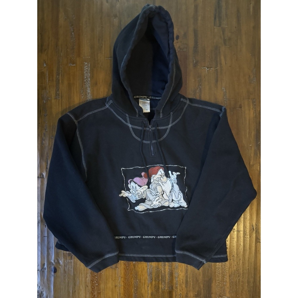 Vintage‎ Disney Grumpy Hoodie Womens M Cropped Y2K Dwarf Embroidered Spellout